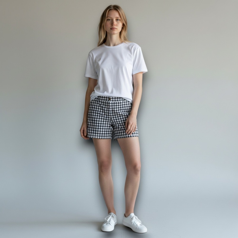 Talbots Weekend Chino Shorts Womens Black White Cotton Gingham 6 Petite Midrise